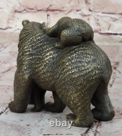 Signed Original Bear Family Portrait Bust Bronze Sculpture Art Deco