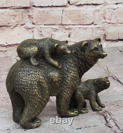 Signed Original Bear Family Portrait Bust Bronze Sculpture Art Deco