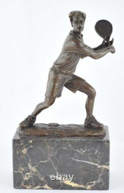 Signed Solid Bronze Tennis Statue Sculpture in Art Deco / Art Nouveau Style
