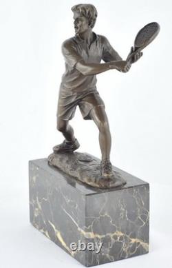 Signed Solid Bronze Tennis Statue Sculpture in Art Deco / Art Nouveau Style