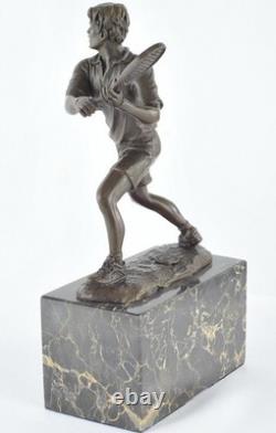 Signed Solid Bronze Tennis Statue Sculpture in Art Deco / Art Nouveau Style