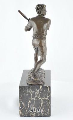 Signed Solid Bronze Tennis Statue Sculpture in Art Deco / Art Nouveau Style