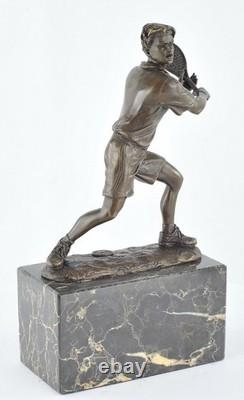 Signed Solid Bronze Tennis Statue Sculpture in Art Deco / Art Nouveau Style