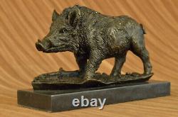 Signed Wild Boar Hunting Dogs Animal Bronze Sculpture Figure Art Deco