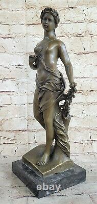 Signedmoreaubronze Statue Art New Deco Flower Girl Figure Deco Chair