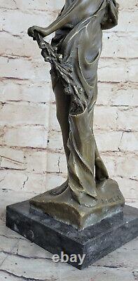 Signedmoreaubronze Statue Art New Deco Flower Girl Figure Deco Chair