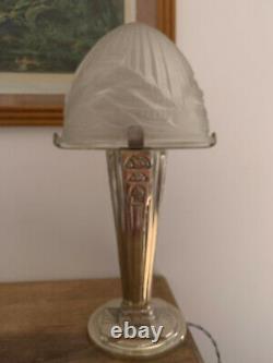 Silver Bronze Lamp Art Deco Glass Obus 1930 Signed Schneider France And Numbered