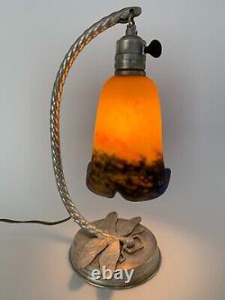 Silvered Bronze Art Deco Lamp by Degue Hammered Ironwork 1930 E743