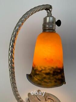 Silvered Bronze Art Deco Lamp by Degue Hammered Ironwork 1930 E743