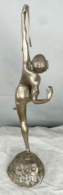 Silvered bronze Art Deco female statuette by Le Falgays