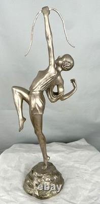 Silvered bronze Art Deco female statuette by Le Falgays