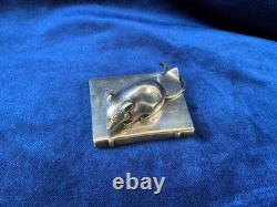 Small silver-plated bronze mouse sculpture with articulated tail, Art Deco