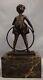 Solid Bronze Art Deco Style Art Nouveau Girl Sculpture With Hoop