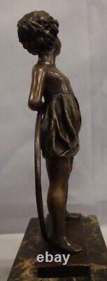 Solid Bronze Art Deco Style Art Nouveau Girl Sculpture with Hoop