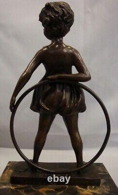 Solid Bronze Art Deco Style Art Nouveau Girl Sculpture with Hoop