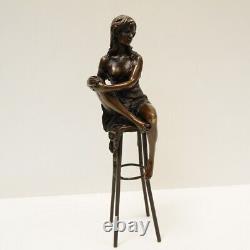 Solid Bronze Art Deco Style Art Nouveau Sexy Lady Statue Sculpture Demoiselle