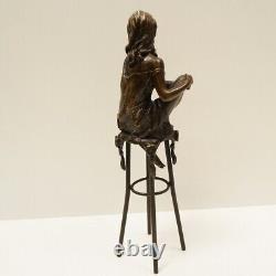 Solid Bronze Art Deco Style Art Nouveau Sexy Lady Statue Sculpture Demoiselle