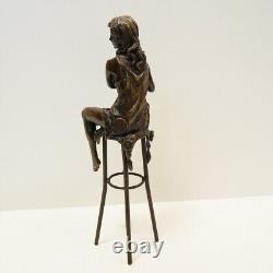 Solid Bronze Art Deco Style Art Nouveau Sexy Lady Statue Sculpture Demoiselle