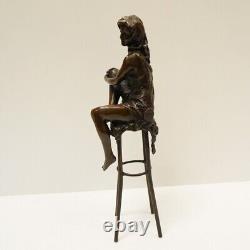 Solid Bronze Art Deco Style Art Nouveau Sexy Lady Statue Sculpture Demoiselle