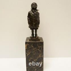 'Solid Bronze Sculpture of a Boy in Art Deco Style, Art Nouveau Style, Signed'