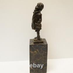 'Solid Bronze Sculpture of a Boy in Art Deco Style, Art Nouveau Style, Signed'