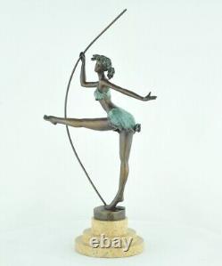 Solid Bronze Signed Statue Sculpture in Sexy Art Deco Style Art Nouveau