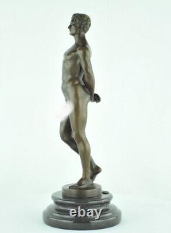 Solid bronze sculpture of a sexy athlete in Art Deco style