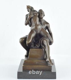 Solid bronze statue sculpture couple in sexy Art Deco style Art Nouveau style, signed