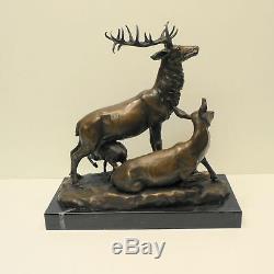 Statue Deer Hunting Animal Style Art Deco Art Nouveau Bronze Massive Sign