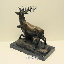 Statue Deer Hunting Animal Style Art Deco Art Nouveau Bronze Massive Sign