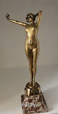 Statue Gilt Bronze Art Deco Signed Paul Philippe Entitled Awakening