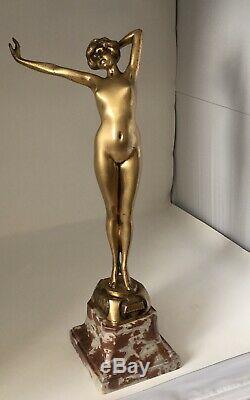 Statue Gilt Bronze Art Deco Signed Paul Philippe Entitled Awakening