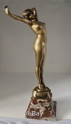 Statue Gilt Bronze Art Deco Signed Paul Philippe Entitled Awakening