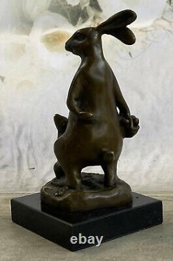 Statue Rabbit Hare Art Deco Style New Bronze Font Signed Decoration