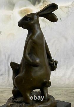 Statue Rabbit Hare Art Deco Style New Bronze Font Signed Decoration