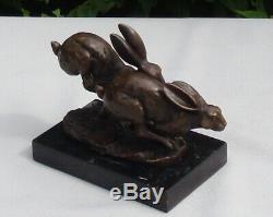 Statue Rabbit Hare Hunting Animal Style Art Deco Bronze Massive Sign