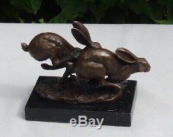 Statue Rabbit Hare Hunting Animal Style Art Deco Bronze Massive Sign