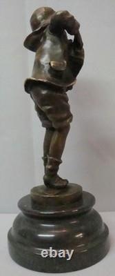 Statue Sculpture Boy with Accordion, Art Deco Style, Art Nouveau Style, Solid Bronze