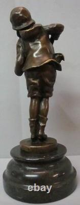 Statue Sculpture Boy with Accordion, Art Deco Style, Art Nouveau Style, Solid Bronze