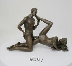 Statue Sculpture Couple Sexy Style Art Deco Massive Bronze Sign