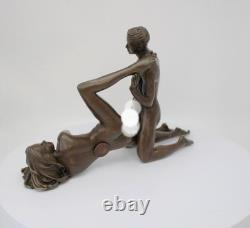 Statue Sculpture Couple Sexy Style Art Deco Style Art Nouveau Bronze Massive Sign