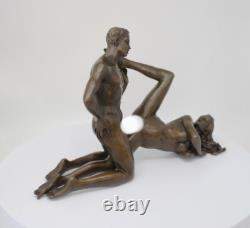 Statue Sculpture Couple Sexy Style Art Deco Style Art Nouveau Bronze Massive Sign