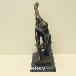 Statue Sculpture Discobolus Nude Style Art Deco Style Art Nouveau Solid Bronze Sig