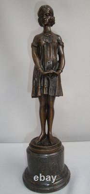 Statue Sculpture Girl Innocence Art Deco Art Nouveau Style Massive Bronze