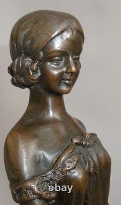 Statue Sculpture Girl Innocence Art Deco Art Nouveau Style Massive Bronze