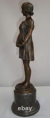 Statue Sculpture Girl Innocence Art Deco Art Nouveau Style Massive Bronze