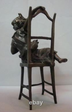 Statue Sculpture Girl Sitting in a Chair, Art Deco Style, Art Nouveau Style, Solid Bronze