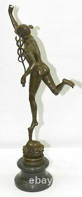 Statue Sculpture Mercury Art Deco Style Art New Style Bronze Font Signed