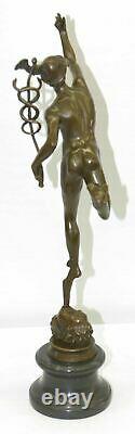 Statue Sculpture Mercury Art Deco Style Art New Style Bronze Font Signed