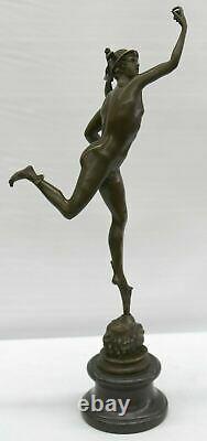 Statue Sculpture Mercury Art Deco Style Art New Style Bronze Font Signed